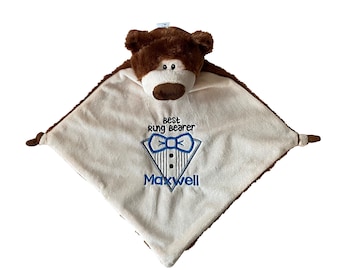 Personalized Ring Bearer Teddy Bear Blanket, Wedding Proposal Gift