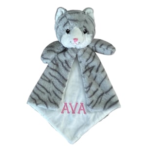 Manta de apego personalizada para bebé, con bordado de animalitos, regalo para baby shower. Kitty Cat