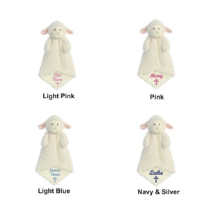 Embroidered Lamb Lovey Blanket, Baptism Baby Gift, Keepsake