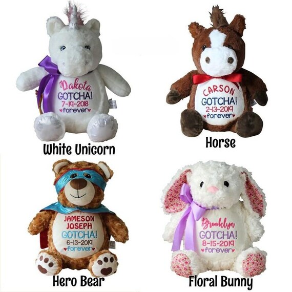 Personalized Adoption Stuffed Animal, Embroidered Gotcha Day Gift