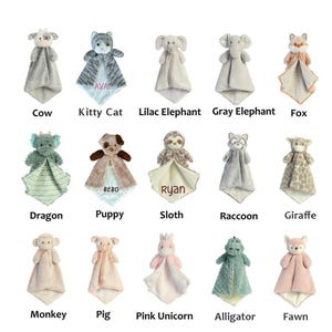 Manta de apego personalizada para bebé, con bordado de animalitos, regalo para baby shower. imagen 1