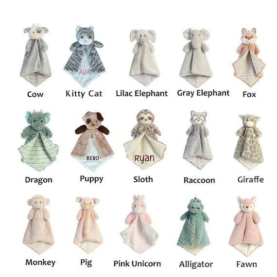 Personalized Baby Lovey Blanket, Embroidered Animal Snuggler, Baby Shower Gift