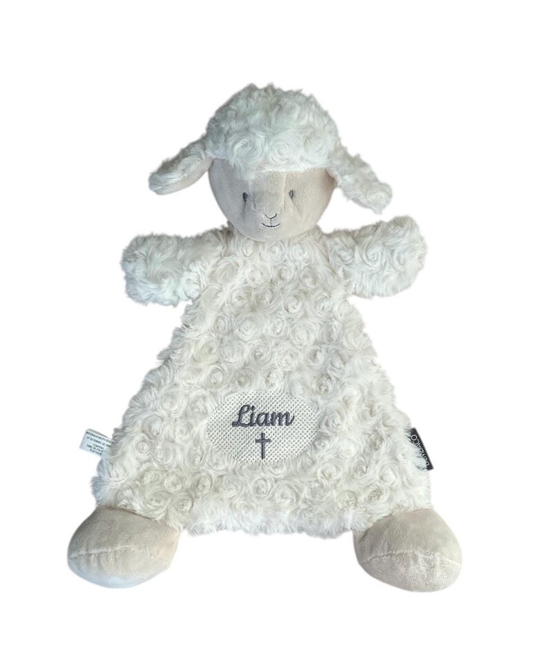 Personalized Baptism Lamb Lovey Blanket: Embroidered Name, Rattle - Etsy
