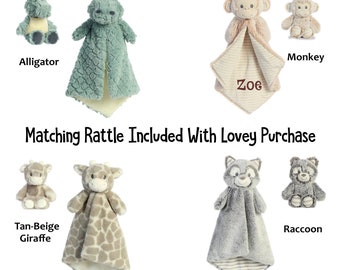 Personalized Plush Lovey Blanket and Rattle Set, Baby Shower Gift