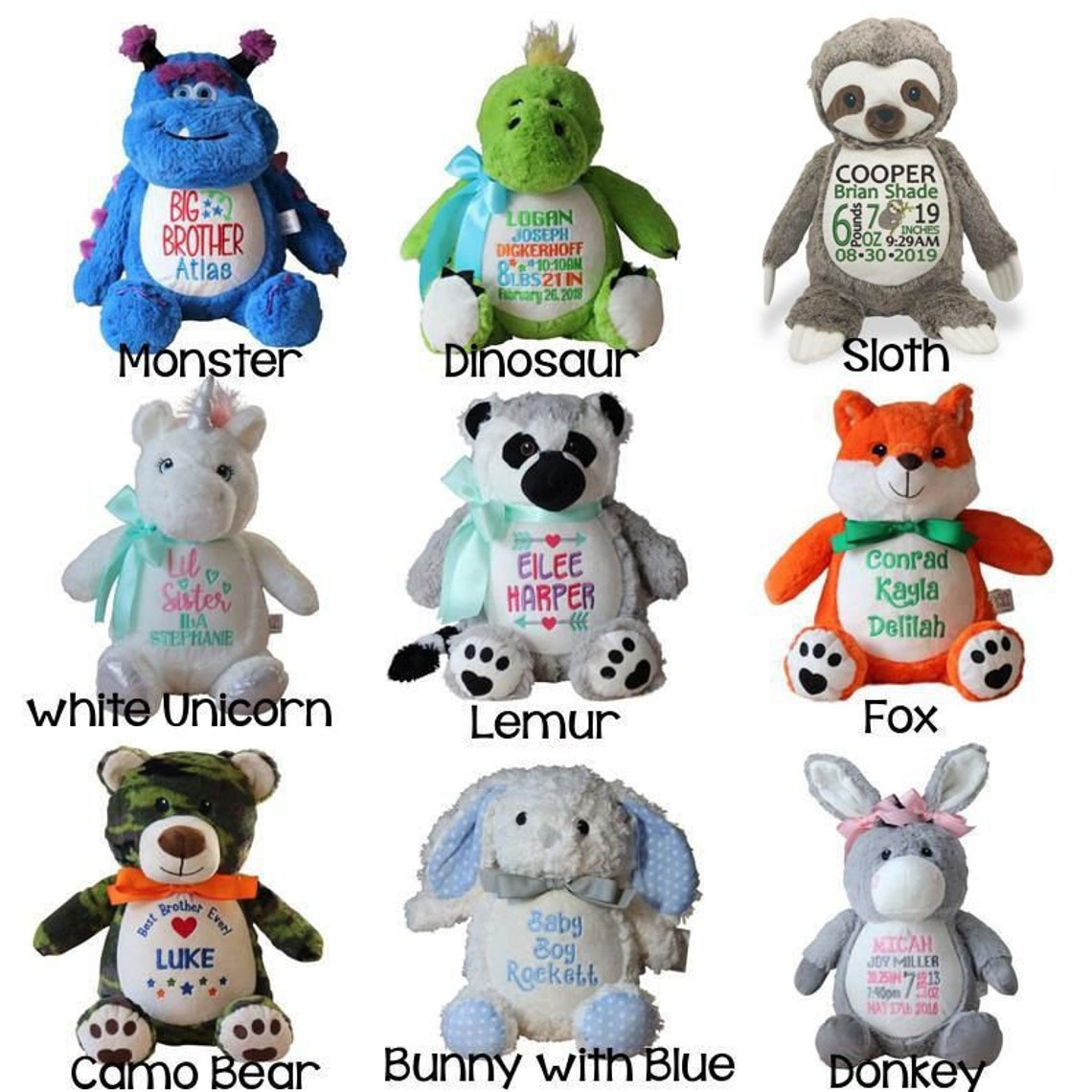 Personalized Stuffed Animal Custom Baby Gift Embroidered Etsy