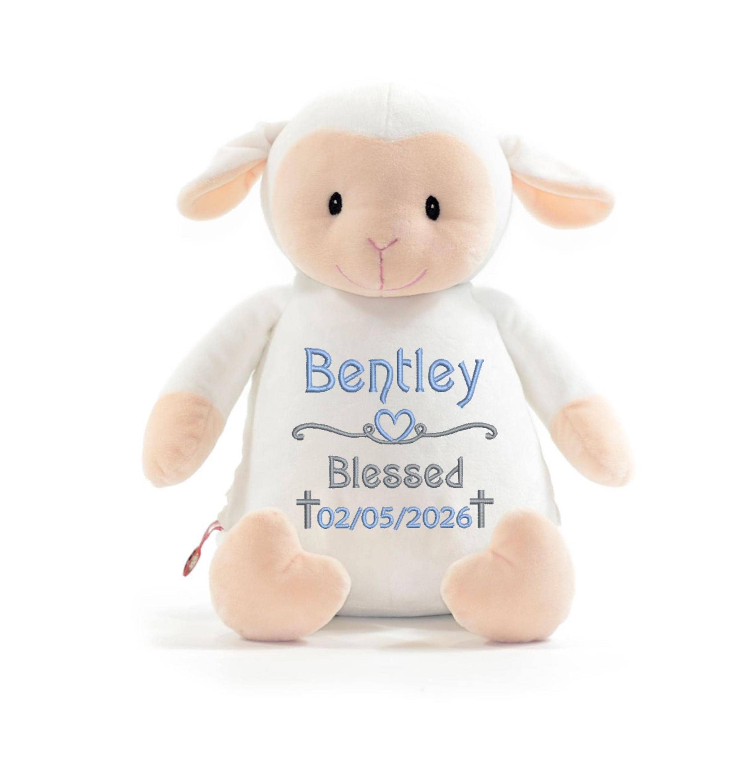 Baptism Baby Gift, Personalized Lamb With Cross, Embroidered