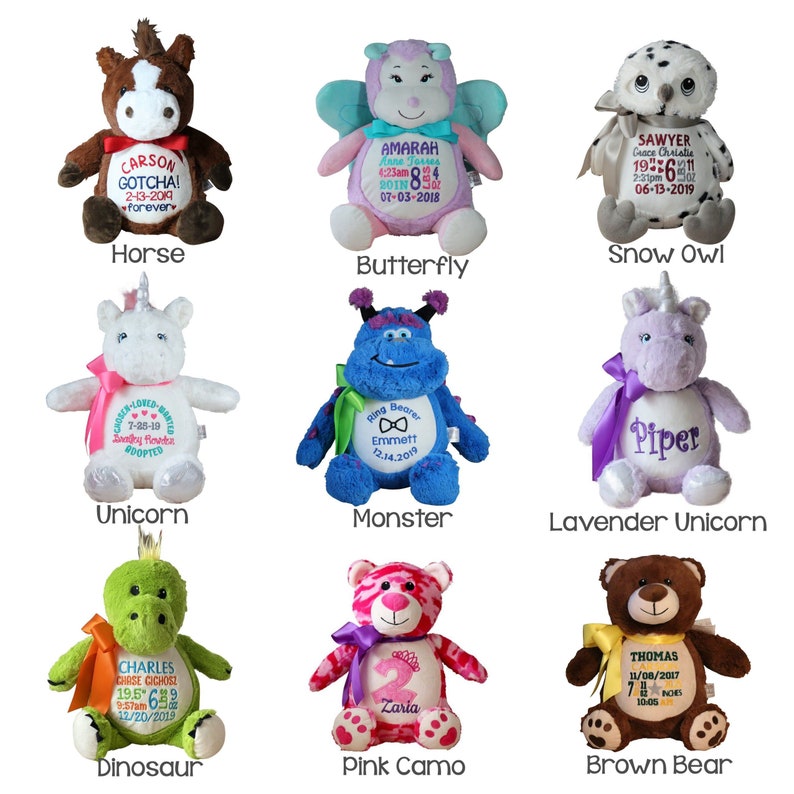 Personalized Birth Announcement Stuffed Animal Embroidered Etsy