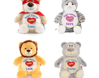 Peluche personalizzato Heart Warrior / Regalo per bambini con cardiopatia congenita e compagno per la cura delle cicatrici