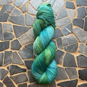 Bluegreen - Fingering Hand Dyed Superwash Merino Wool Yarn