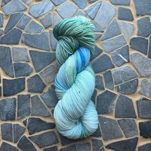 Light Blue Green- Fingering / Sock Hand Dyed Superwash Merino Wool Yarn