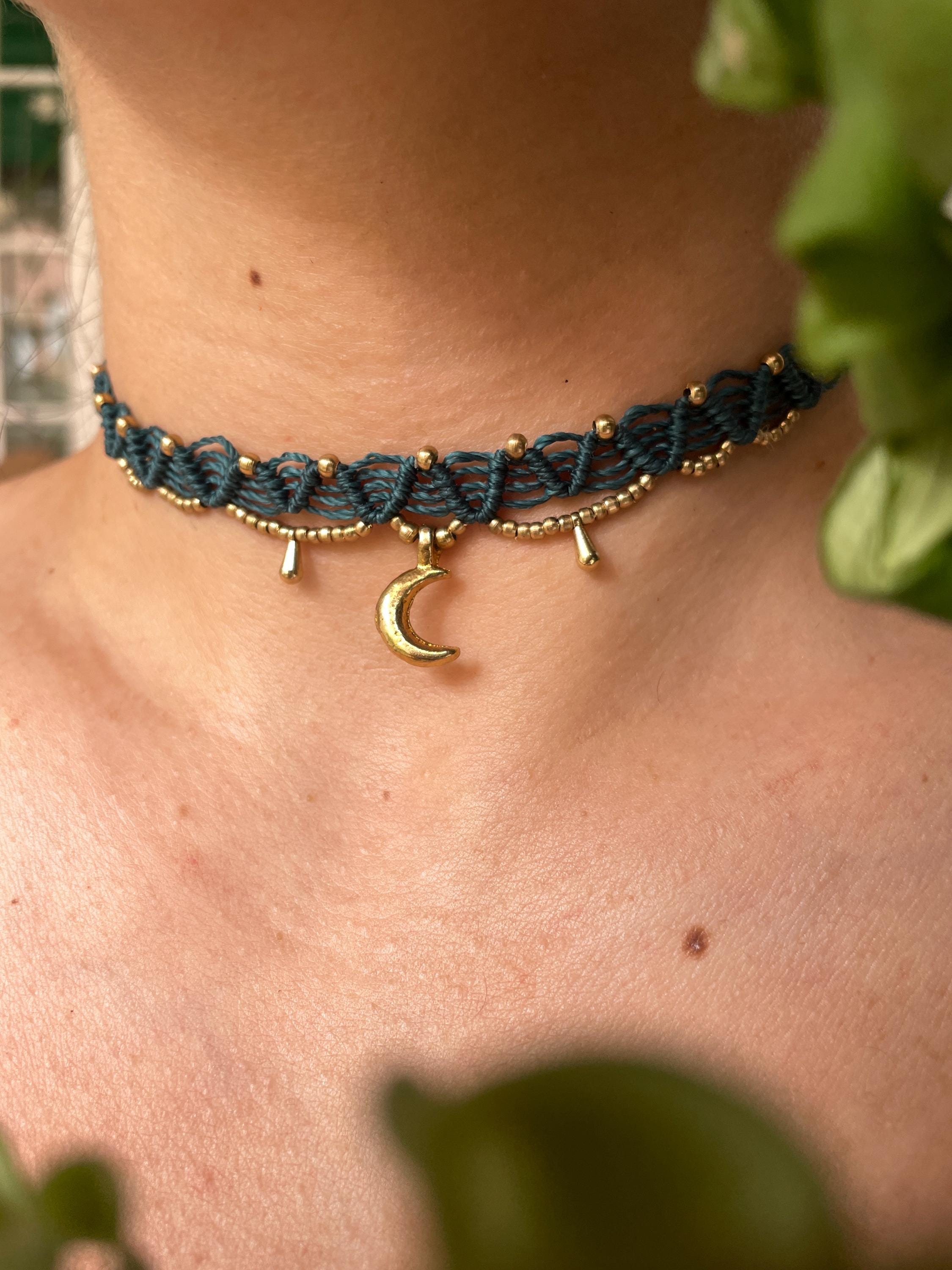 Collana Symbolica, Luna e stella, Nera, Placcato color oro rosa