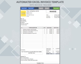 Modello di fattura Excel automatizzato / Contabilità per piccole imprese e liberi professionisti (download digitale)