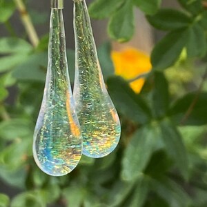 Dichroic  Glass Dangle Drop Earnings, Yellow/Blue/Green and Clear.    Free Shipping