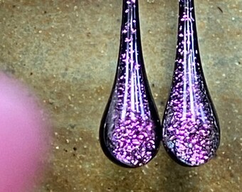 Pink Dangle Sparkle Dichroic Glass Drop Earrings. Choose your findings! Free Shipping.