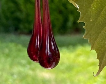 Cranberry Pink  Transparent long Glass Drop Earrings. Free shipping!