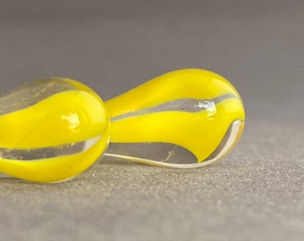 Glass Drop Dangle Earrings. Yellow Stripes in Clear Glass, Handmade!