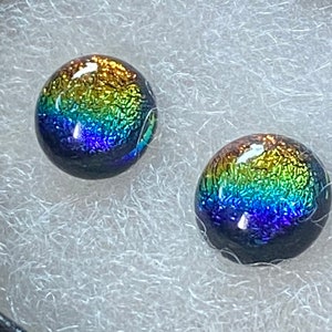 Rainbow Dichroic Fused Glass Stud Earrings with Sterling Silver Posts. Free Domestic Shipping in Little Gift Box!