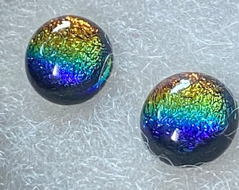Rainbow Dichroic Fused Glass Stud Earrings with Sterling Silver Posts. Free Shipping!