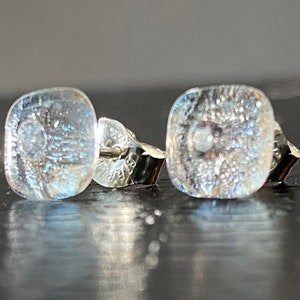 Dichroic glass and cubic zirconia fused post earrings with Sterling Silver posts. image 8