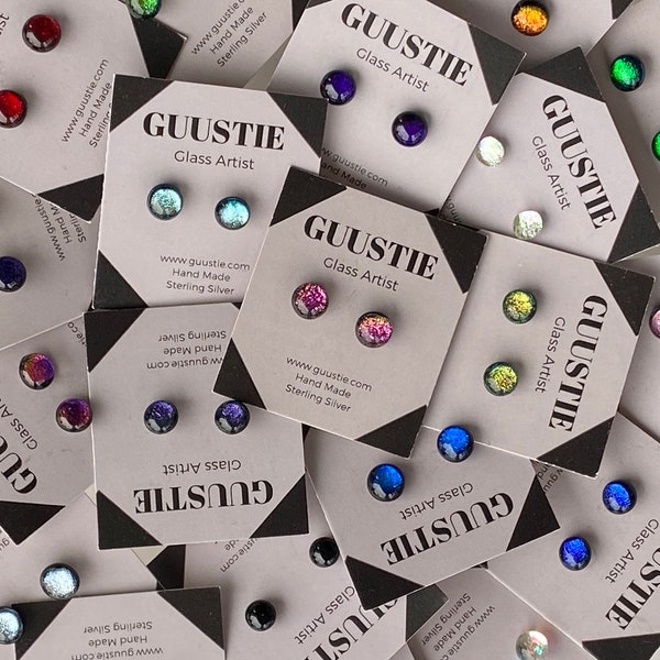 Dichroic Glass Stud Earrings. Sterling-Silver Posts, Nickel Free. Sparkling and Glittery. Pick Your Color. Free Domestic Shipping in Giftbox