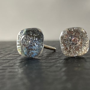 Dichroic glass and cubic zirconia fused post earrings with Sterling Silver posts. image 1