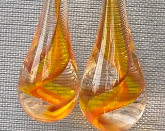 Glass Drop Earrings, Orange and Yellow Swirls