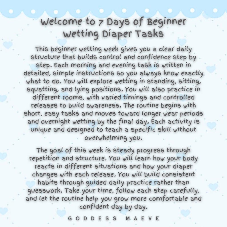 7 Days of Beginner Diaper Wetting Tasks Week 1 | Printable ABDL Routine ...