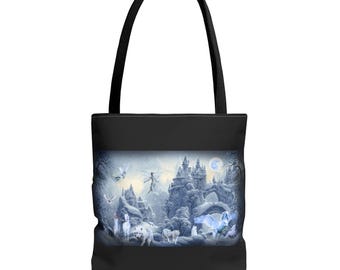CASTILLO DE LA REINA DE LAS NIEVES Bolsos de mano / Bolsos de hombro / Arte fantástico / Castillo de hielo / País de las maravillas invernal / Cuentos de hadas / Unicornios, lobos / Bolso de mano de fantasía