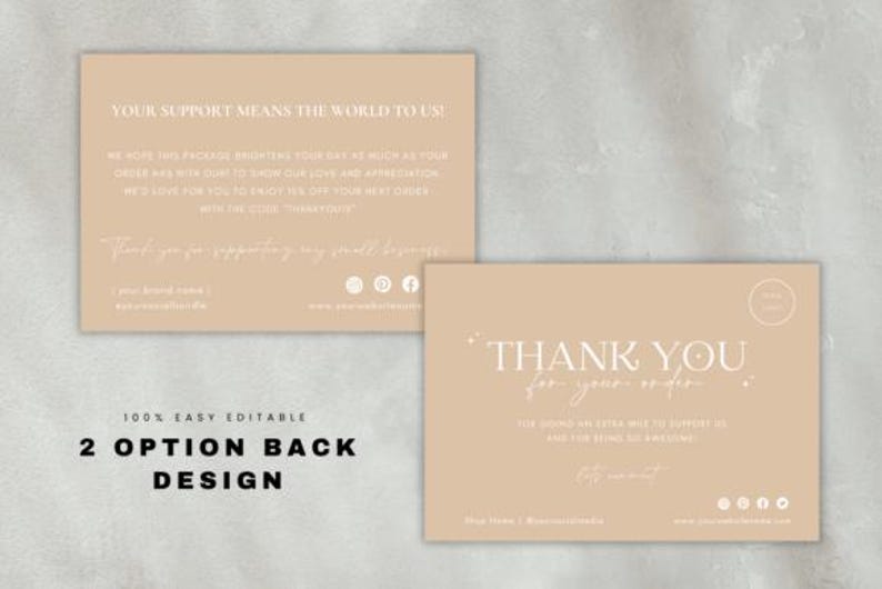 Boho Thank You Card Template Editable Small Business Thank You Cards ...