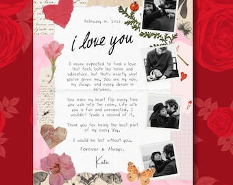 Printable DIY Love Letter Template | Romantic Scrapbook Photo Collage