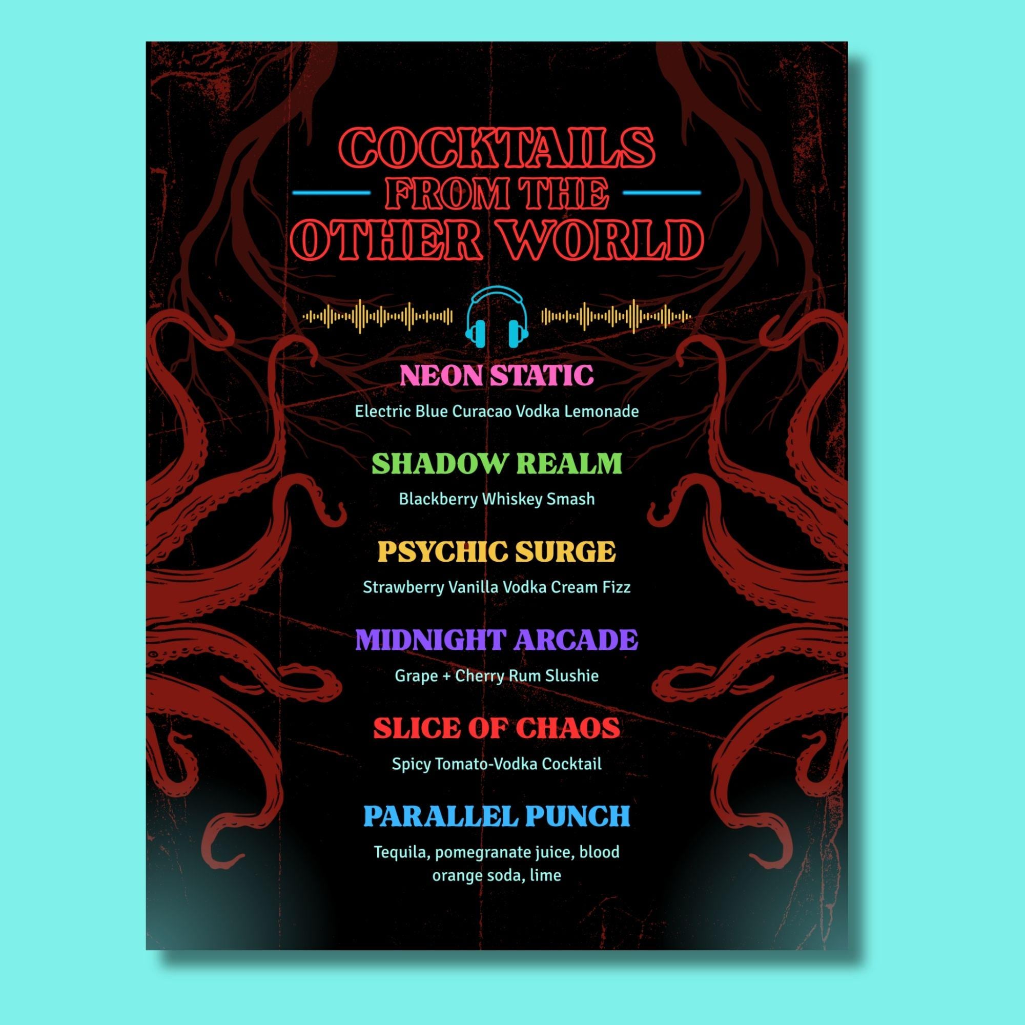 Retro 80s Arcade Sci-fi Cocktail Menu Template | Editable Bar Sign ...