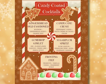 Christmas Cocktail Menu Template | Gingerbread Holiday Drink Sign (Canva Pro)