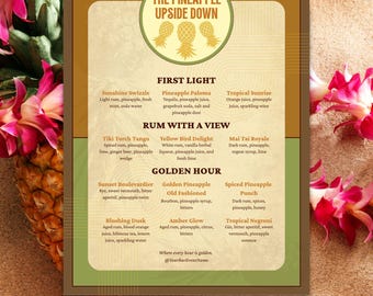 Tiki Cocktail Menu Canva Pro Template | Upscale Tropical Bar Menu | Editable Drink List