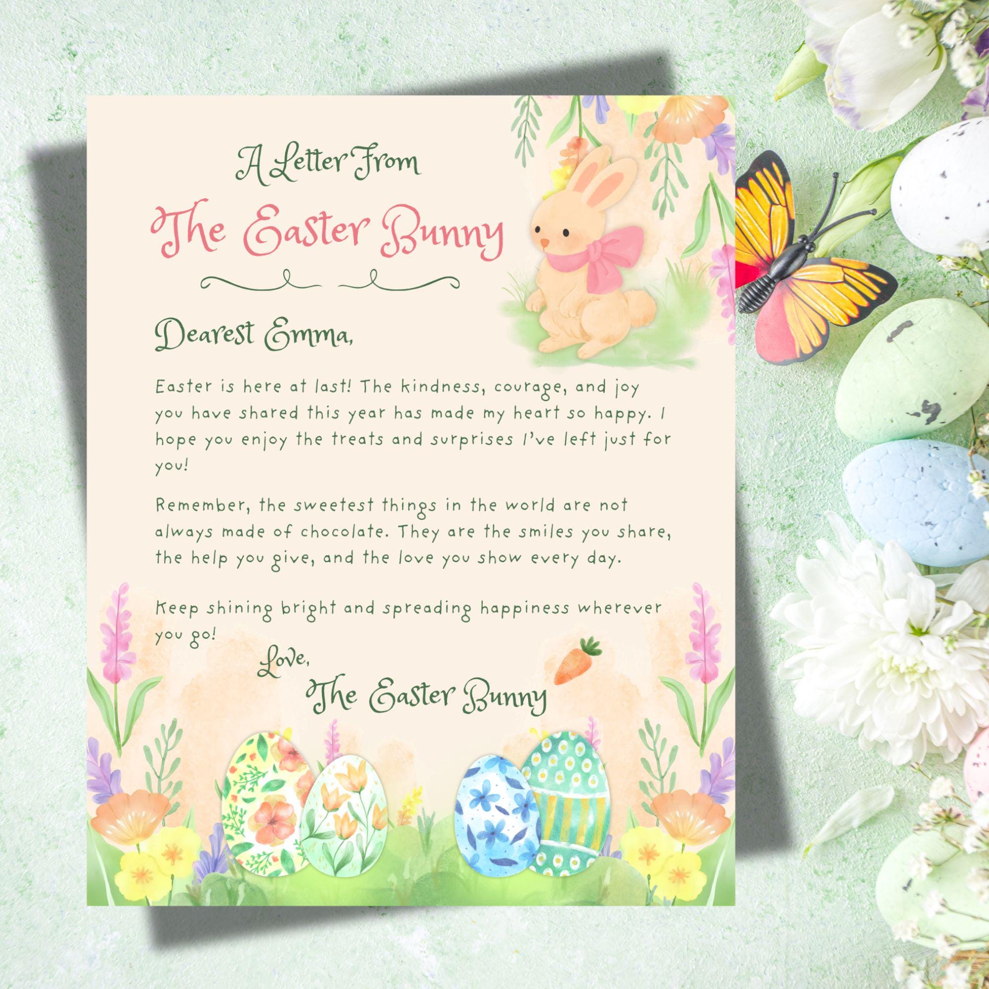 Easter Bunny Letter Canva Template | Printable Personalized Note for ...