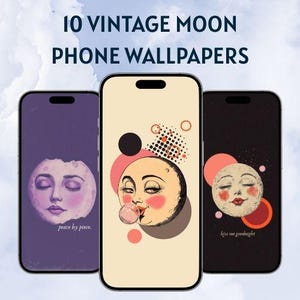 Vintage Moon Phone Wallpaper: 1930s Celestial Lock Screens (Digital Download, 2 Sizes)