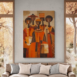 Abstract Faces, African Wall Art, Modern Folk Art, Tribal Wall Art, Textured Clothing, Afrocentric Art, Heritage Celebration Geometric Group