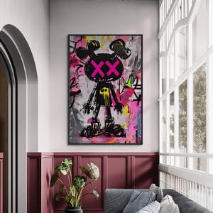 Graffiti Pop Art, Bold Wall Art, Cartoon X Eyes, Funky Wall Art, Urban Street Art, Modern Pop Art, Spray Paint Art, Black Cartoon Art