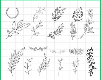 Hand Drawn Leaf SVG Bundle, Botanical Cut Files