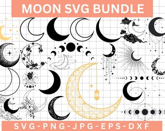 Paquete SVG de Luna Celestial, gráficos vectoriales (descarga instantánea)
