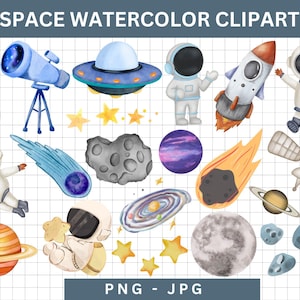 Space Watercolor Clipart,Astronaut Nursery Clipart,Rocket Clipart,Rocket and Planets png,Solar System,Space Illustrations,Digital Download.