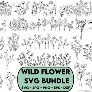 Wildblumen Spar-Bundle, Blumen-Svg-Bundle, minimalistischer Blumenstrauß, Blumen-Svg-Bundle, Botanisches-Svg, Natur-Svg, Blumen-Skizze-Svg