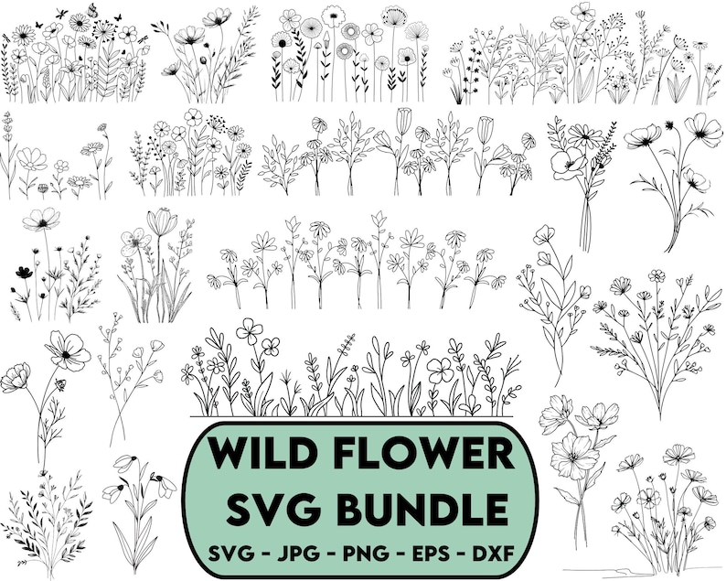Wildflower Svg Bundle,Flower svg,wildflower svg,Flower clipart,svg files cricut,Wildflowers svg, Wild flower svg bundle, floral frame svg, Split monogram svg, Bouquet SVG, Floral svg, ,Flower Meadow Svg, Flower Border SVG,  Wildflower Clipart