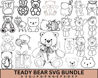 Teddy Bear Clipart Bundle, Bear SVG, PNG, Cricut (Digital Download)