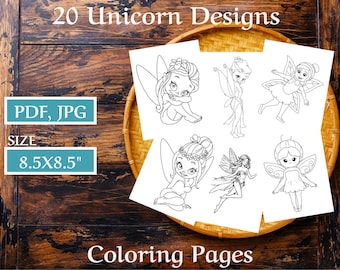 25 Fairy Coloring Pages, Printable Fantasy Images for Kids (Digital Download)
