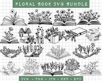 Floral Book SVG,Book Svg bundle,book lovers png,floral book clipart,Flowers Growing Out of a Book,wildflowers book svg bundle,books vector.
