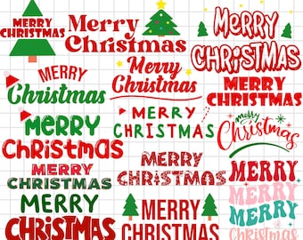 Merry Christmas Text SVG Bundle, Holiday Lettering (Digital Download)