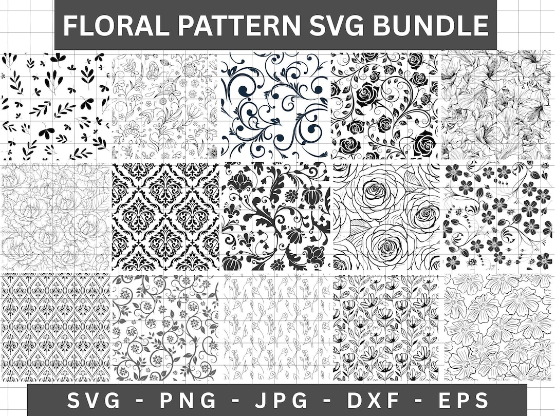 Floral Seamless Pattern SVG Files, Laser Cut Vector Collection (digital ...