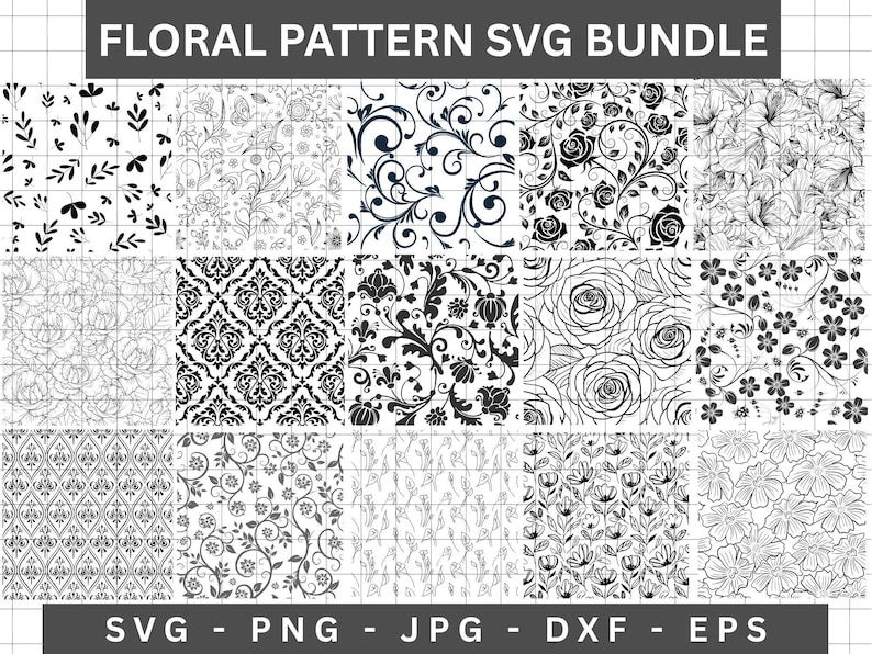 Floral Seamless Pattern SVG Files, Laser Cut Vector Collection (digital ...