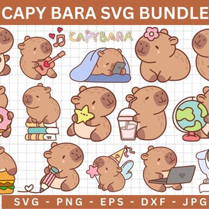 Cute Capybara SVG Bundle,Instant Digital Download for Cricut & Silhouette,Digital Sticker,Cute Capybara PNG,Kawaii Animal Illustration