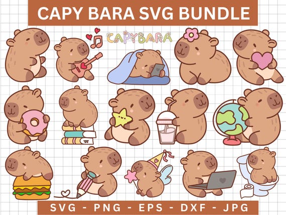 Cute Capybara SVG Bundle,Instant Digital Download for Cricut & Silhouette,Digital Sticker,Cute Capybara PNG,Kawaii Animal Illustration